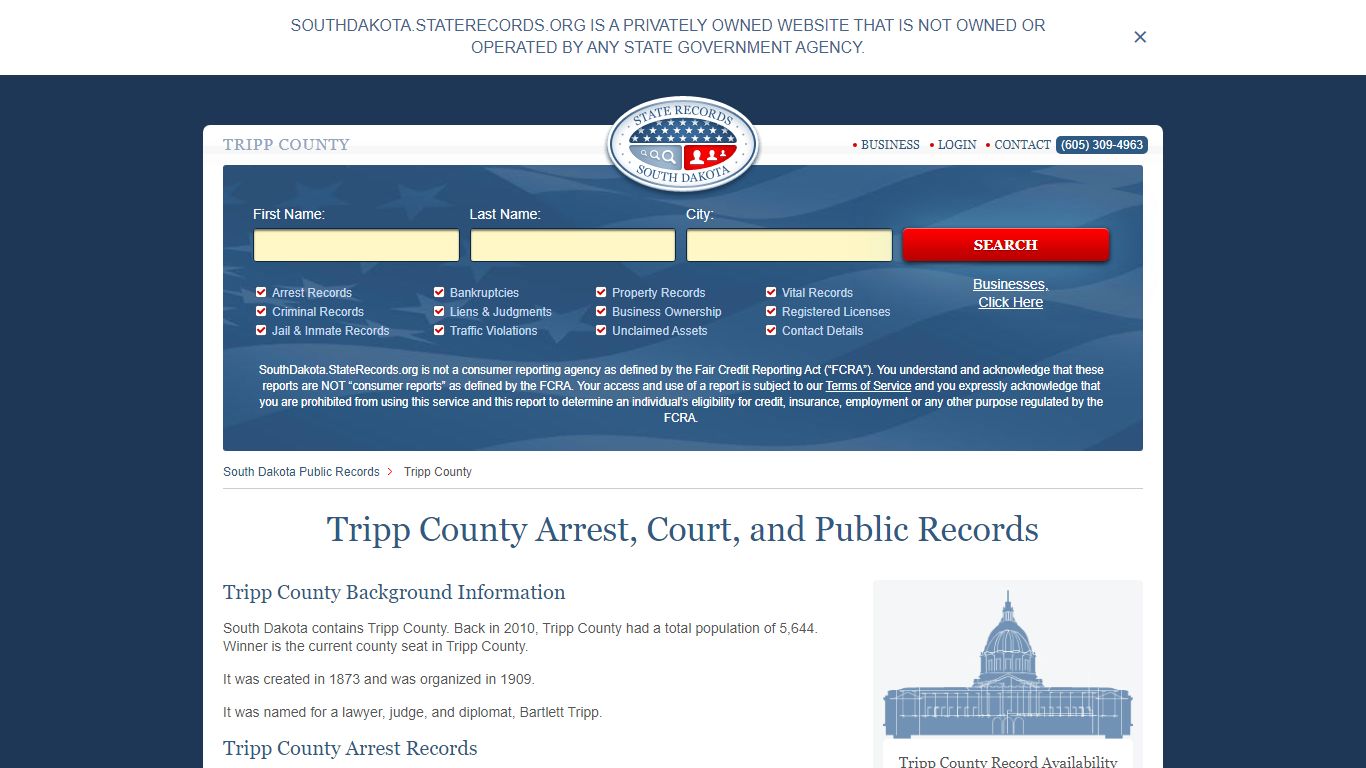 Tripp County Arrest, Court, and Public Records