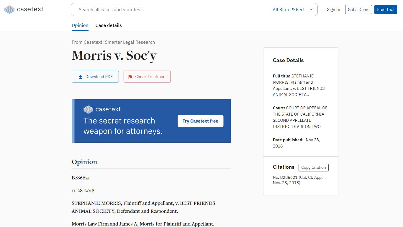 Morris v. Soc'y, B286621 | Casetext Search + Citator